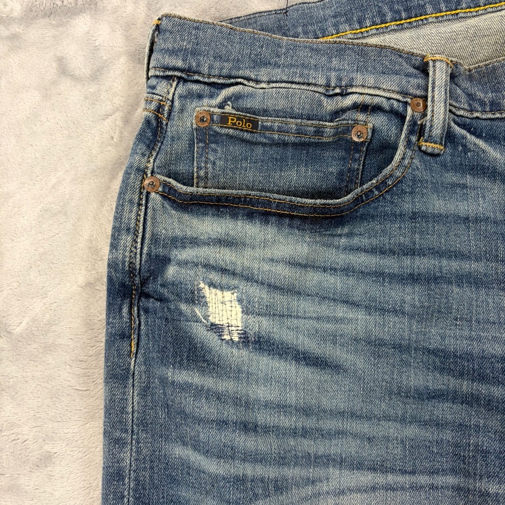 Polo Ralph Lauren Jeans Size 36x30 The Sullivan Slim Patchwork Distressed Light - Picture 6 of 13